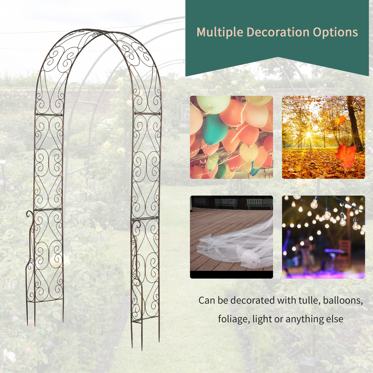 Metal Outdoor Garden Arch Trellis 226cm High - Velmora