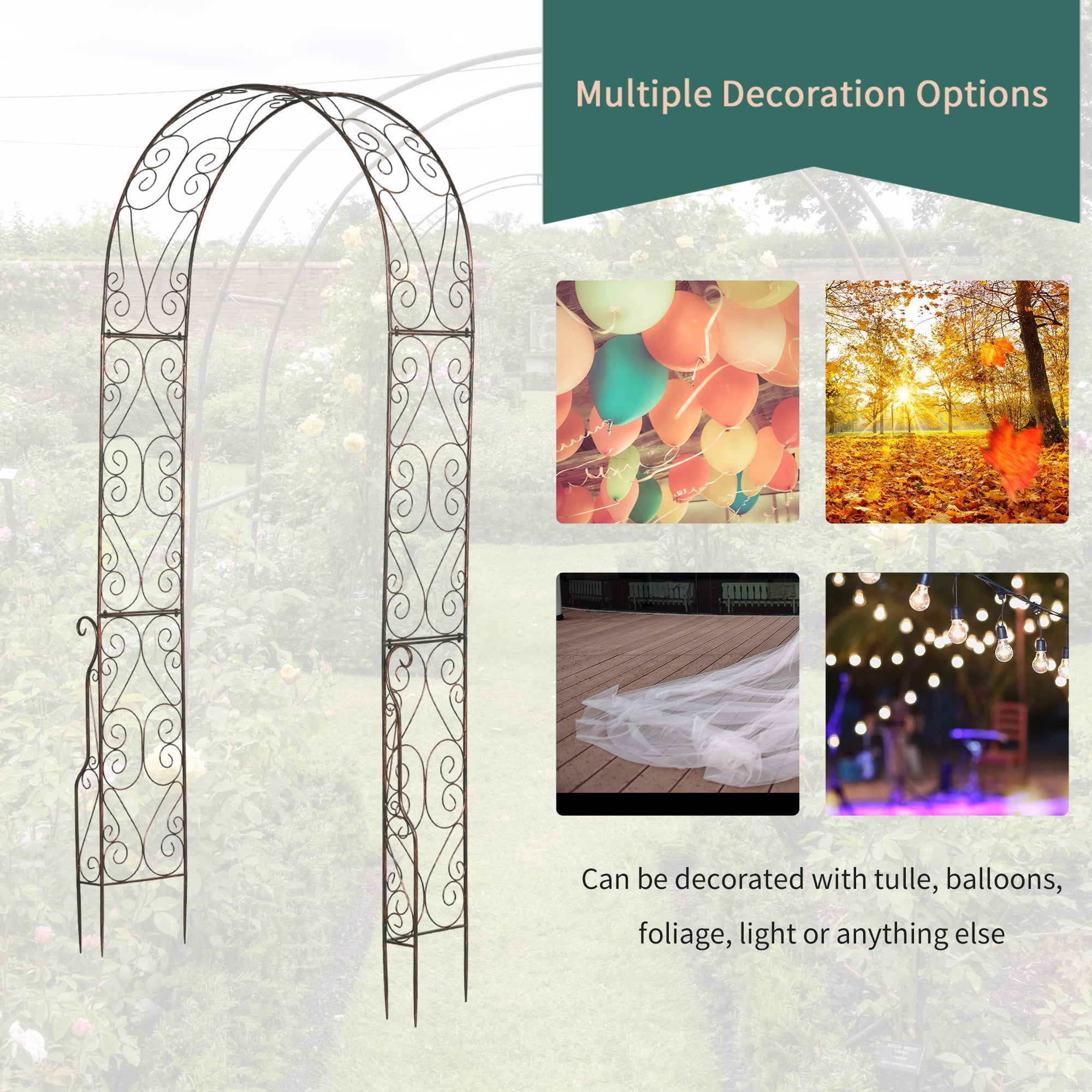 Metal Outdoor Garden Arch Trellis 226cm High - Velmora