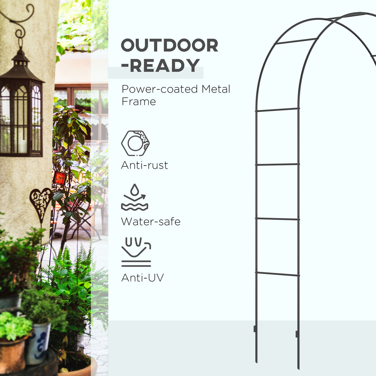 Metal Outdoor Garden Arch Trellis 240cm High - Velmora