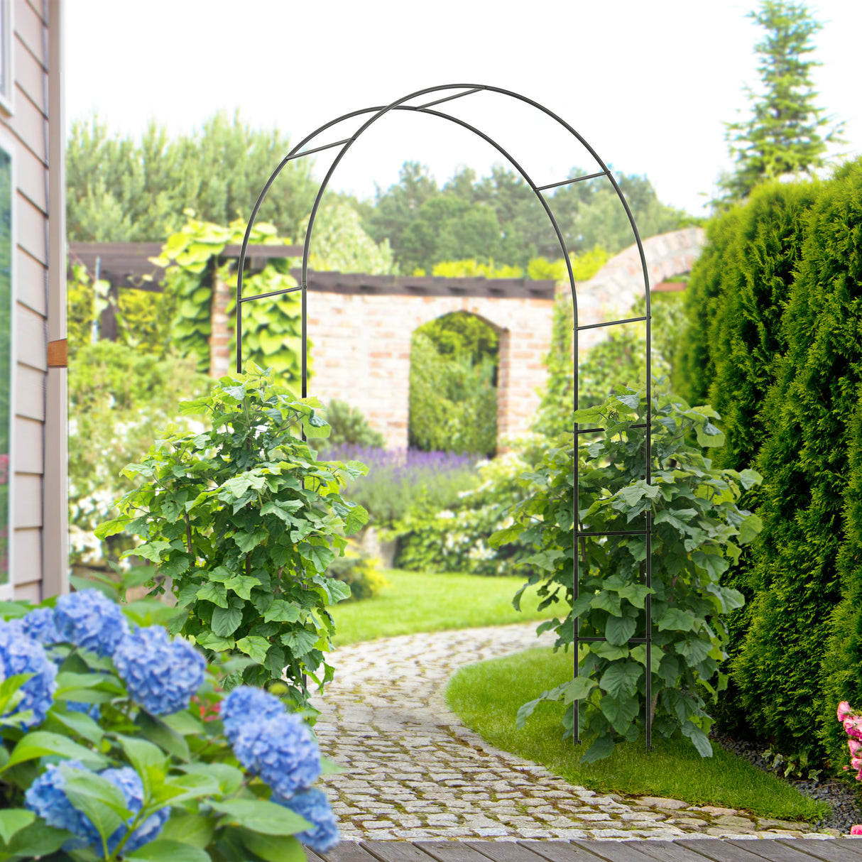 Metal Outdoor Garden Arch Trellis 240cm High - Velmora