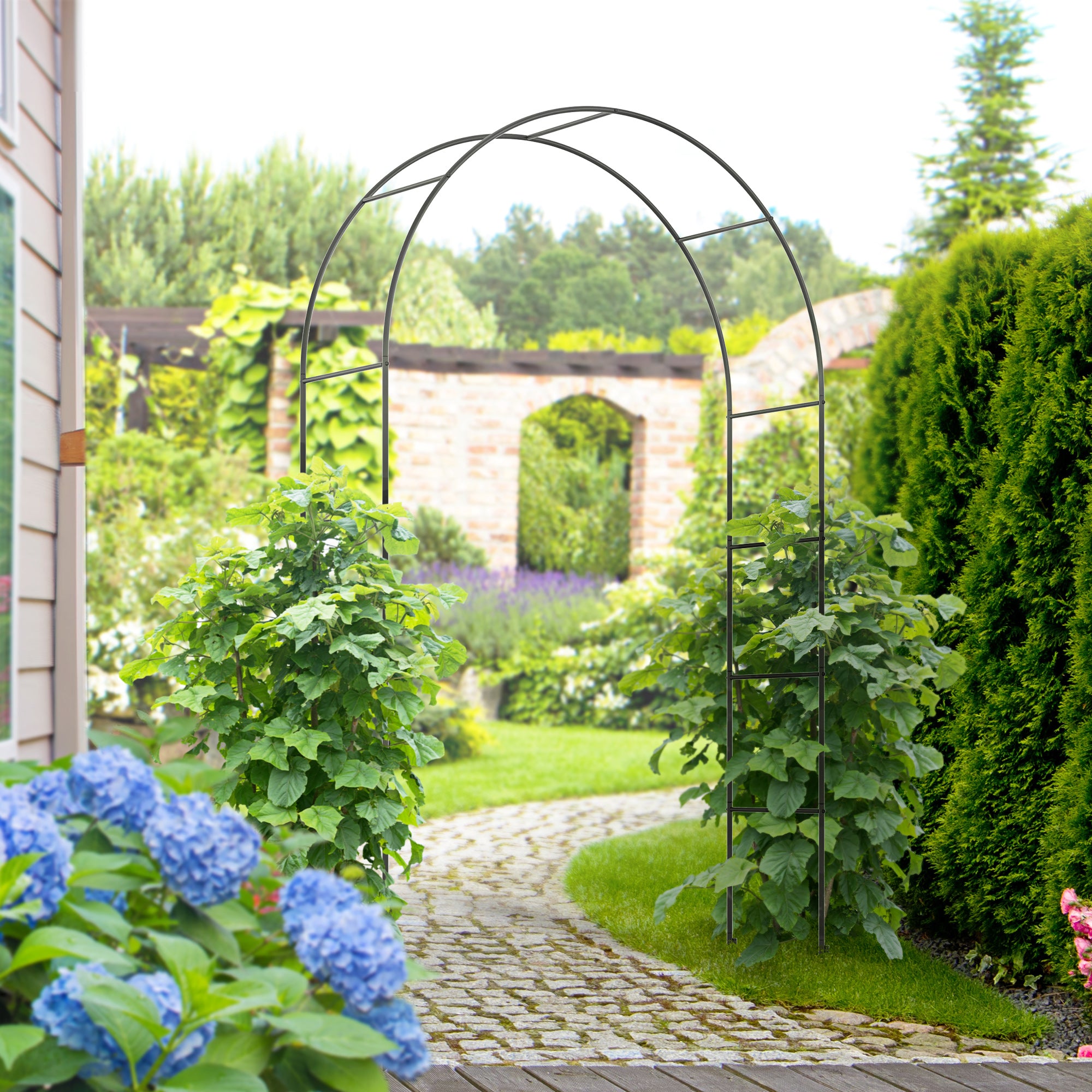 Metal Outdoor Garden Arch Trellis 240cm High - Velmora