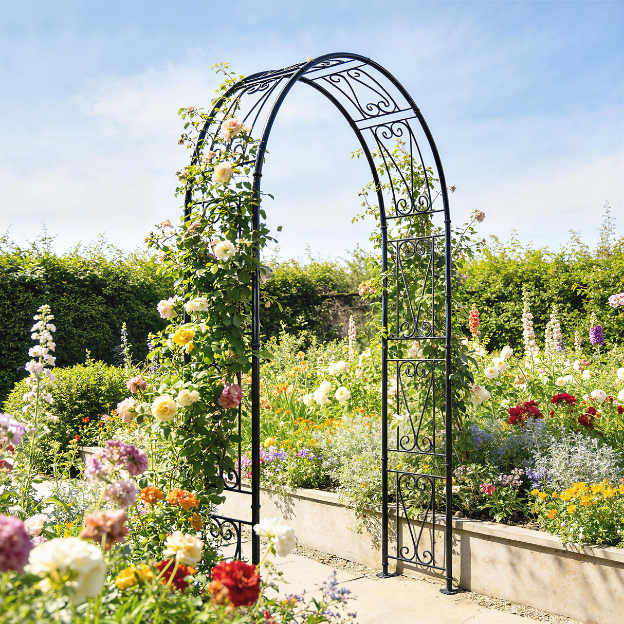 Metal Outdoor Garden Arch Trellis 246cm High - Velmora