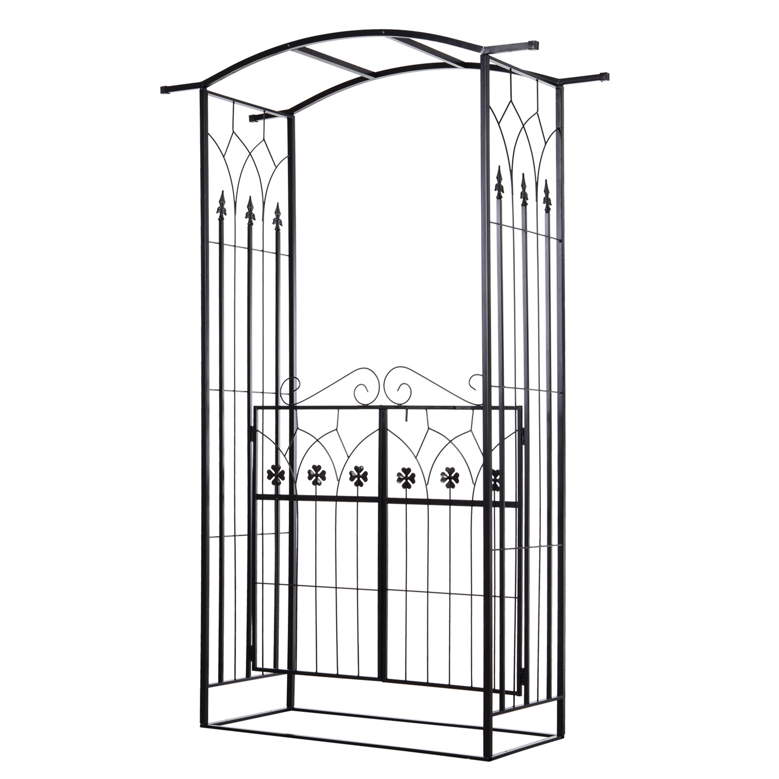 Metal Outdoor Garden Arch Trellis With Gate 212cm High - Velmora