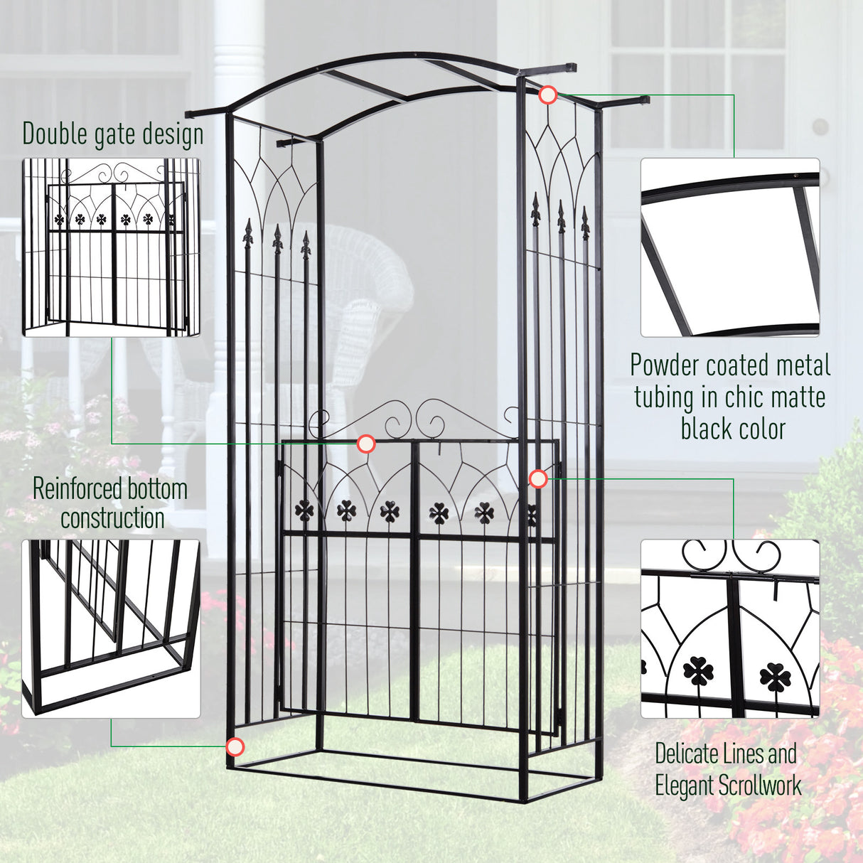 Metal Outdoor Garden Arch Trellis With Gate 212cm High - Velmora