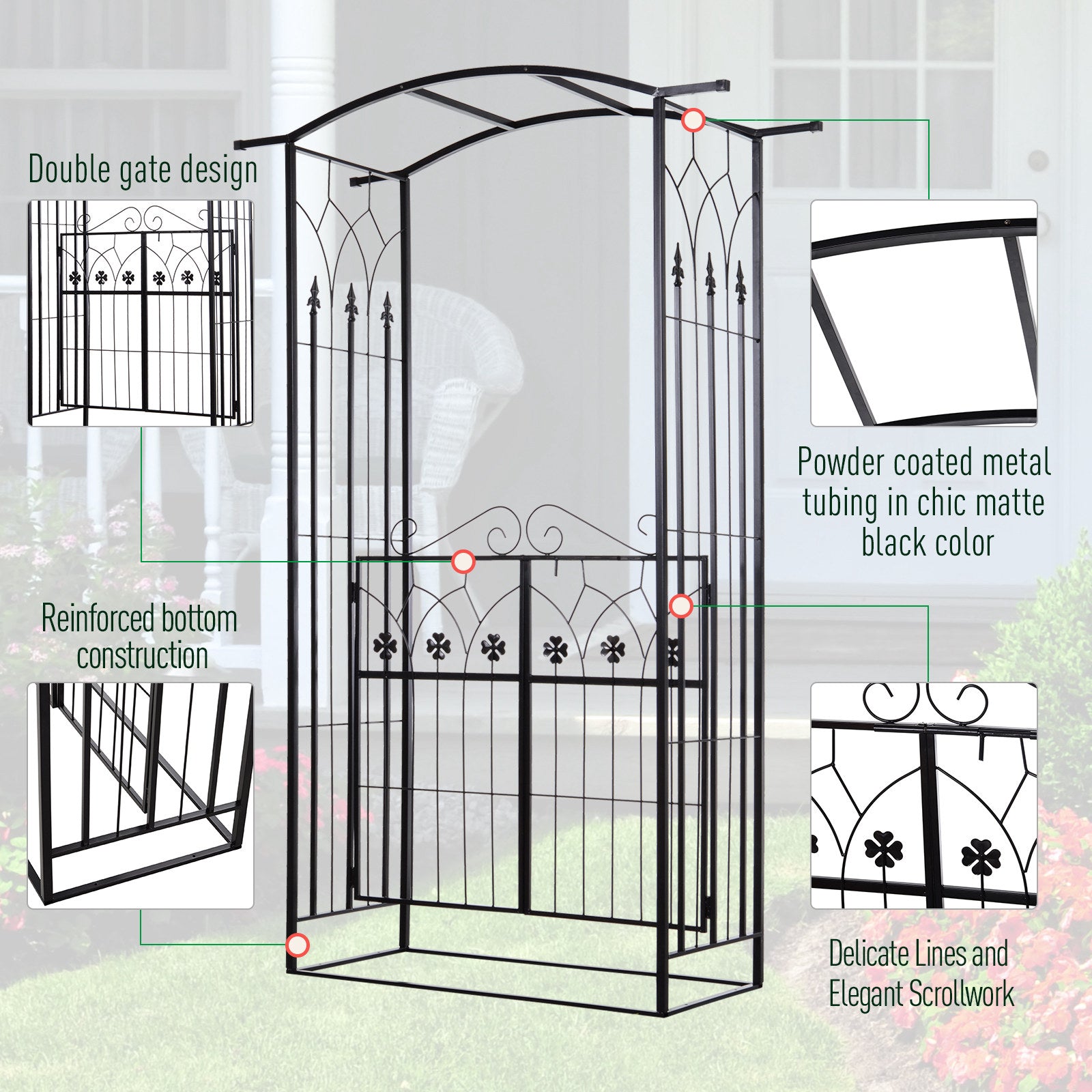 Metal Outdoor Garden Arch Trellis With Gate 212cm High - Velmora