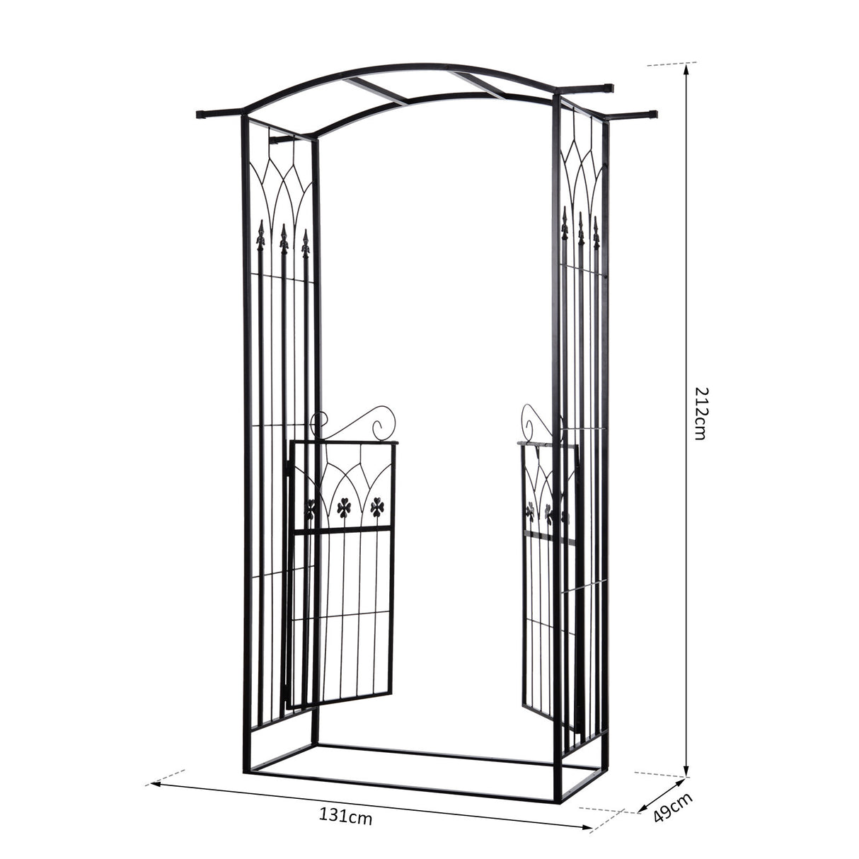 Metal Outdoor Garden Arch Trellis With Gate 212cm High - Velmora
