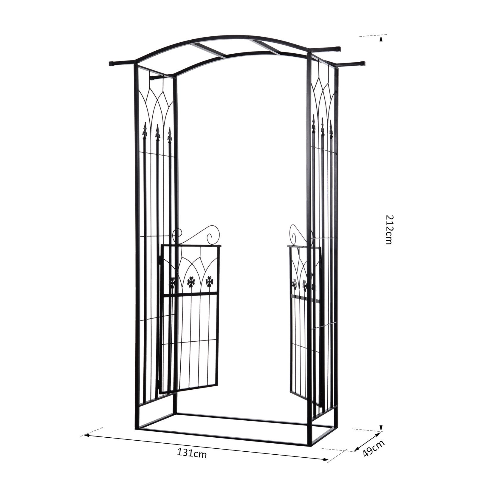 Metal Outdoor Garden Arch Trellis With Gate 212cm High - Velmora
