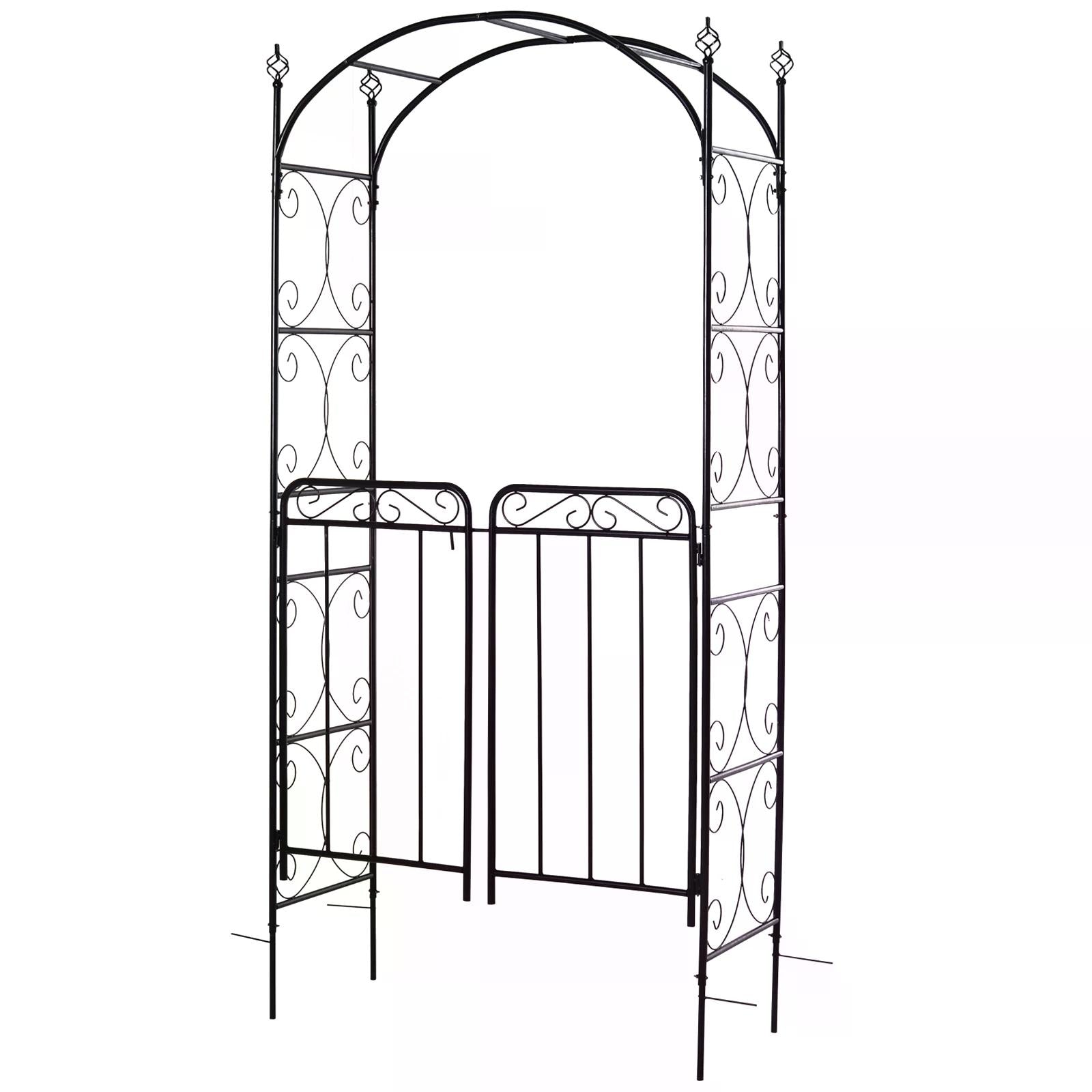 Metal Outdoor Garden Arch Trellis With Gate 215cm High - Velmora