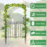 Metal Outdoor Garden Arch Trellis With Gate 215cm High - Velmora