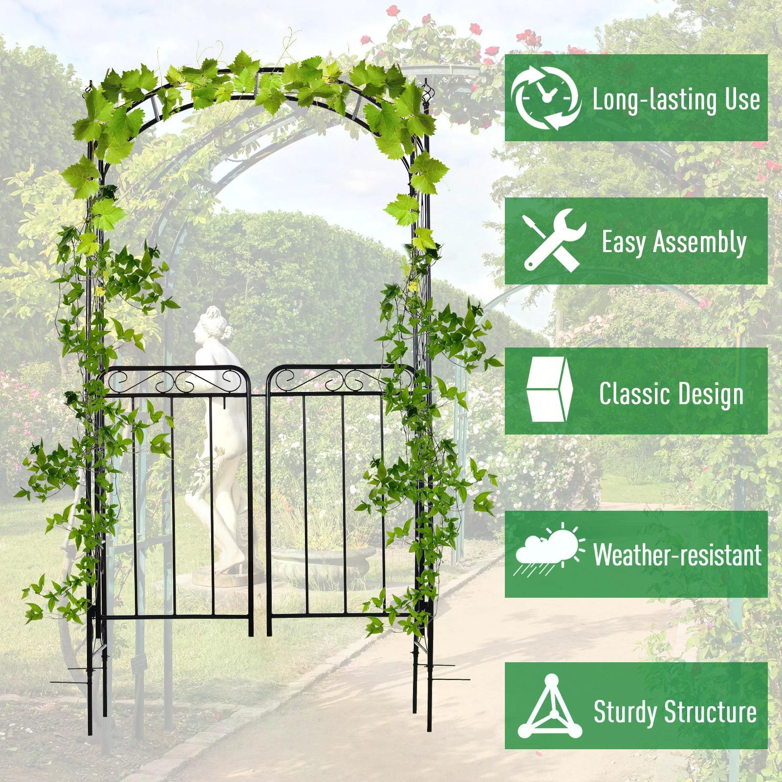 Metal Outdoor Garden Arch Trellis With Gate 215cm High - Velmora
