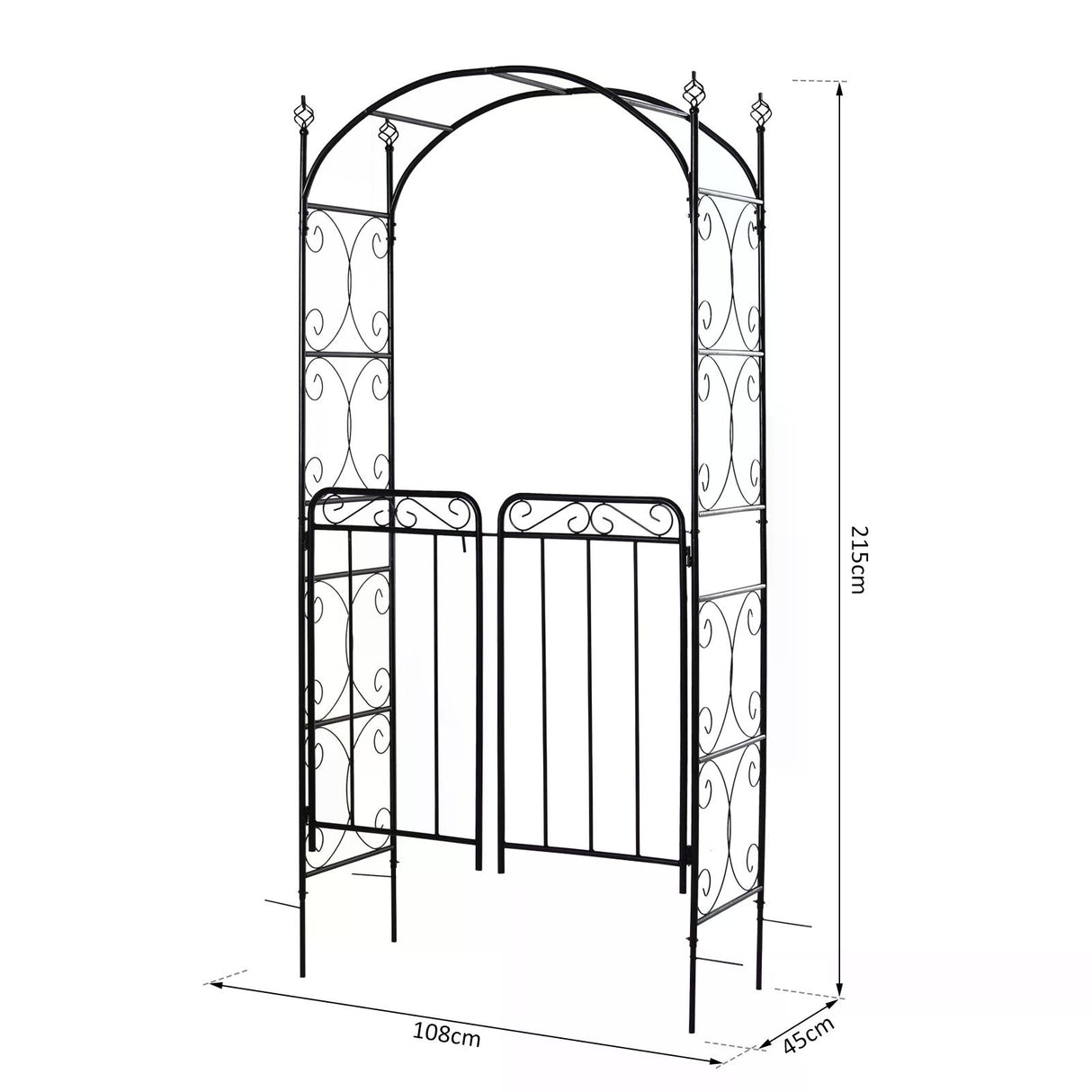 Metal Outdoor Garden Arch Trellis With Gate 215cm High - Velmora