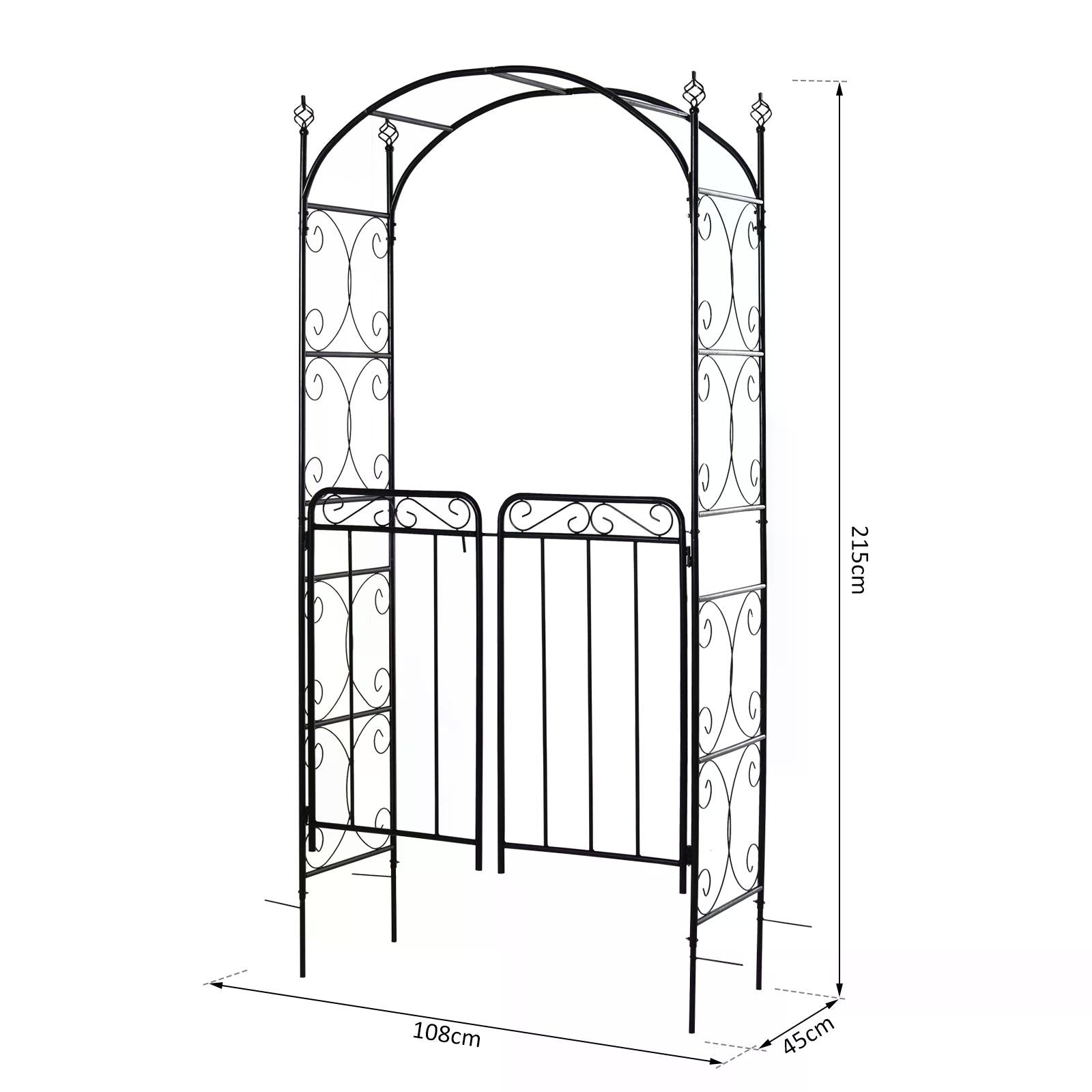 Metal Outdoor Garden Arch Trellis With Gate 215cm High - Velmora