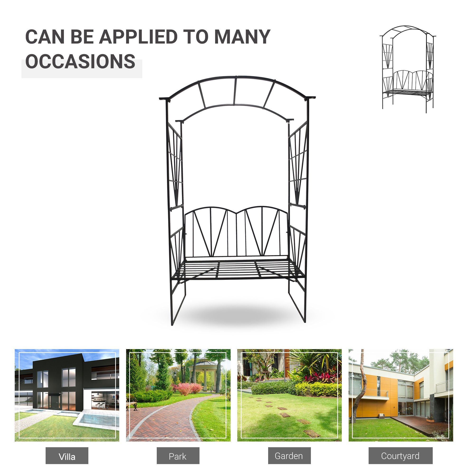 Metal Outdoor Garden Bench 203cm Wide With Arch - Velmora