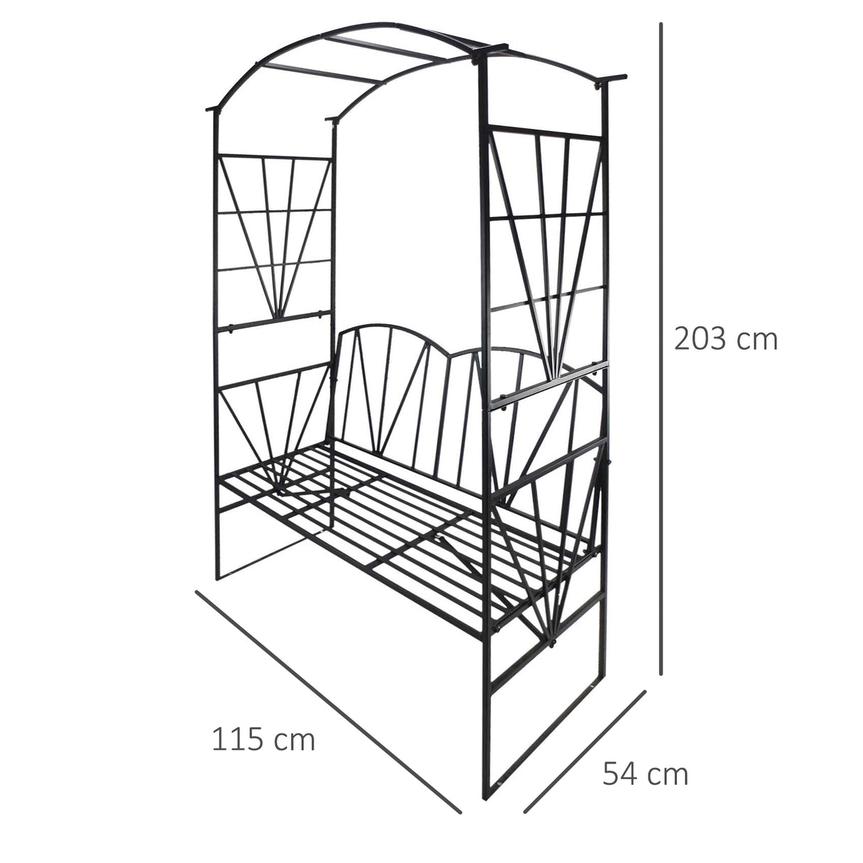 Metal Outdoor Garden Bench 203cm Wide With Arch - Velmora