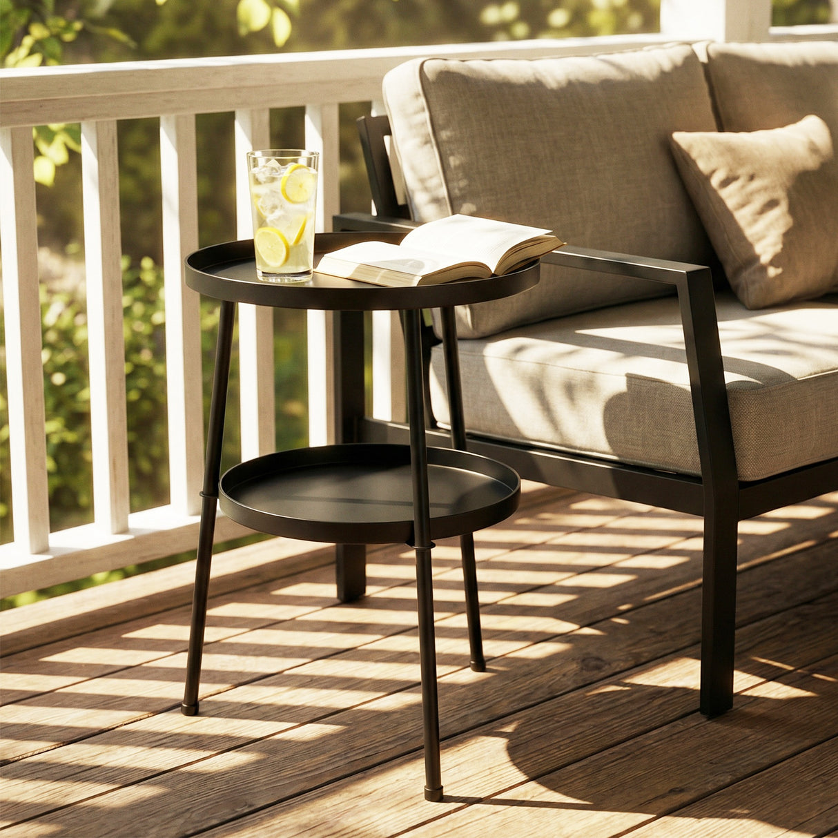 Metal Outdoor Garden Patio Side Table Round - Velmora