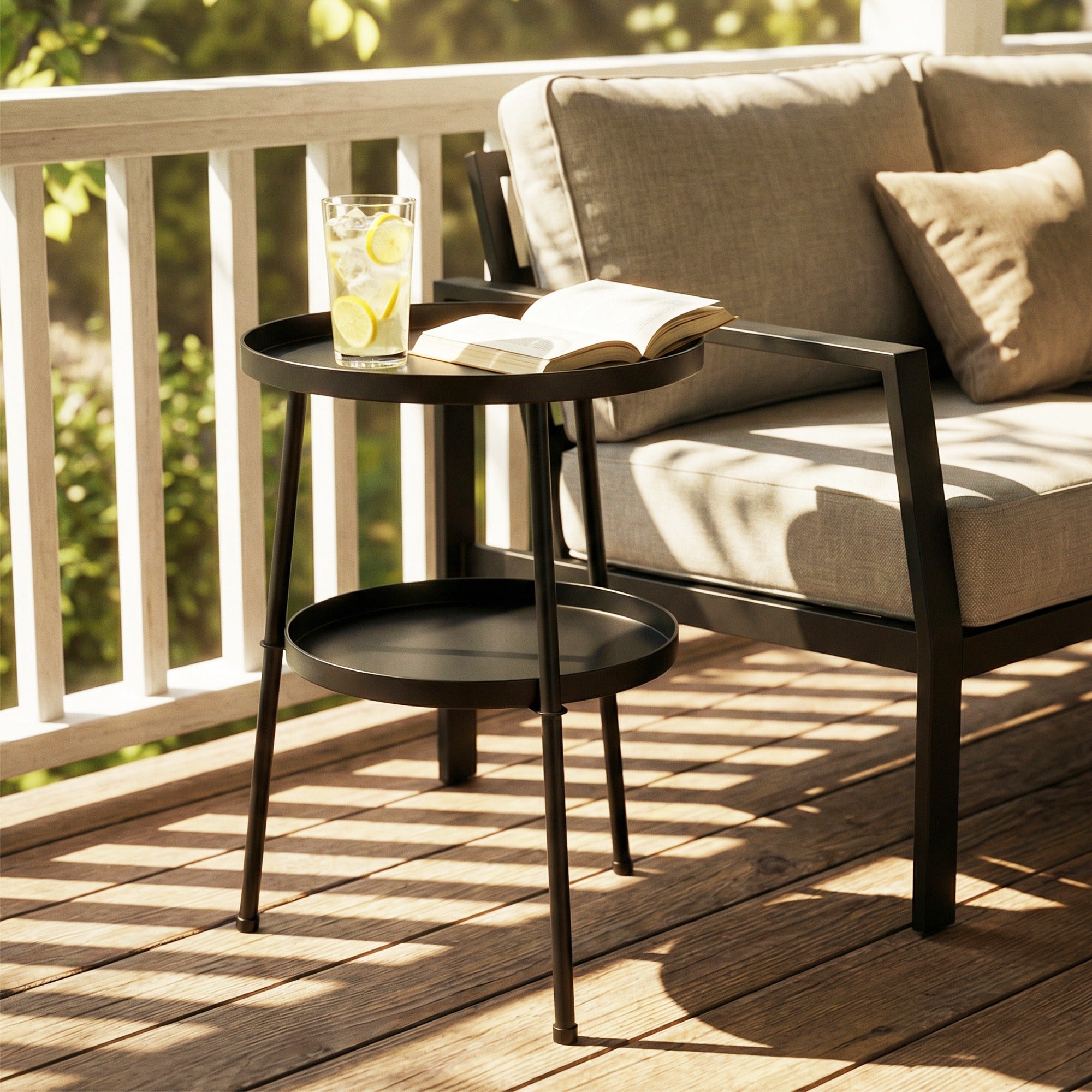 Metal Outdoor Garden Patio Side Table Round - Velmora