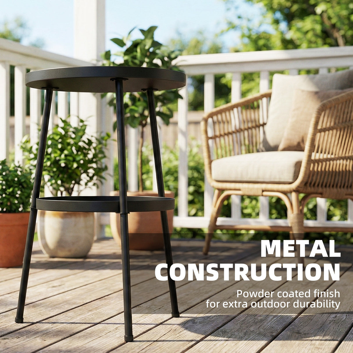 Metal Outdoor Garden Patio Side Table Round - Velmora