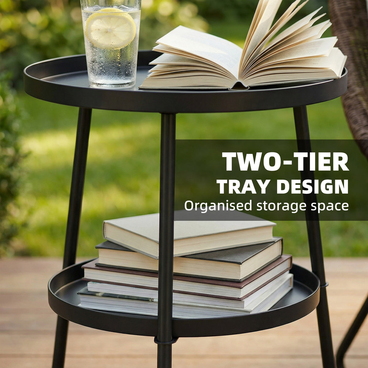 Metal Outdoor Garden Patio Side Table Round - Velmora
