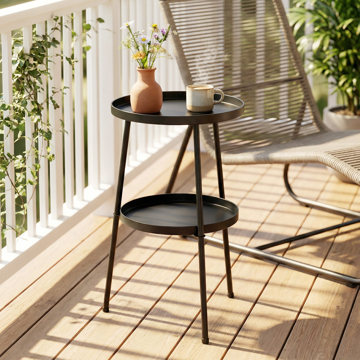 Metal Outdoor Garden Patio Side Table Round - Velmora