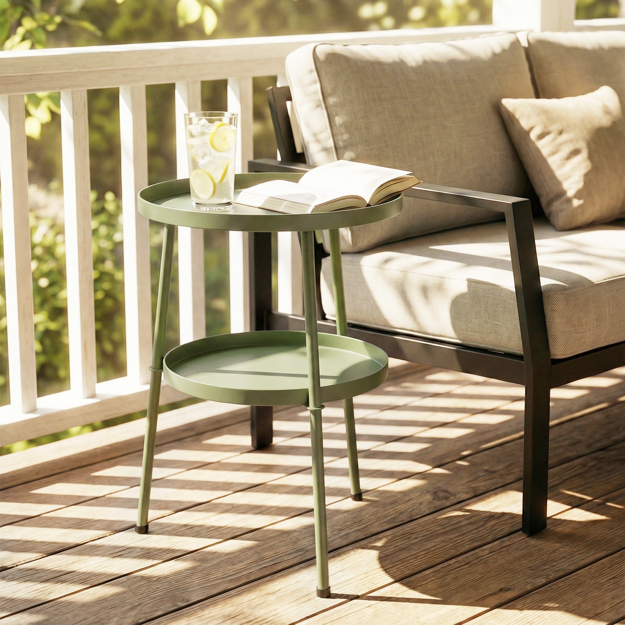 Metal Outdoor Garden Patio Side Table Round - Velmora
