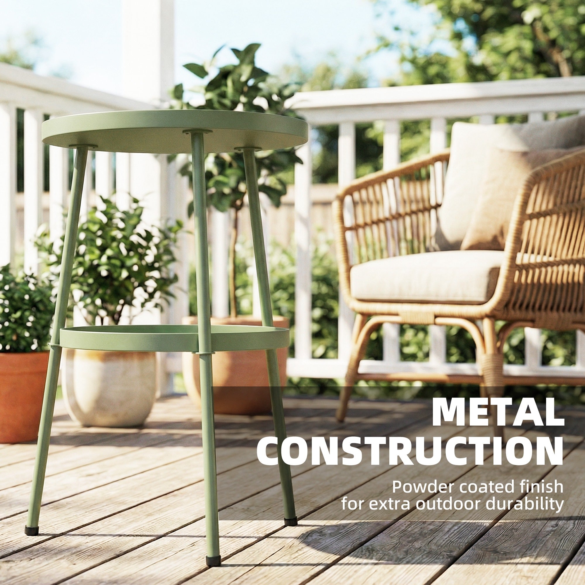 Metal Outdoor Garden Patio Side Table Round - Velmora