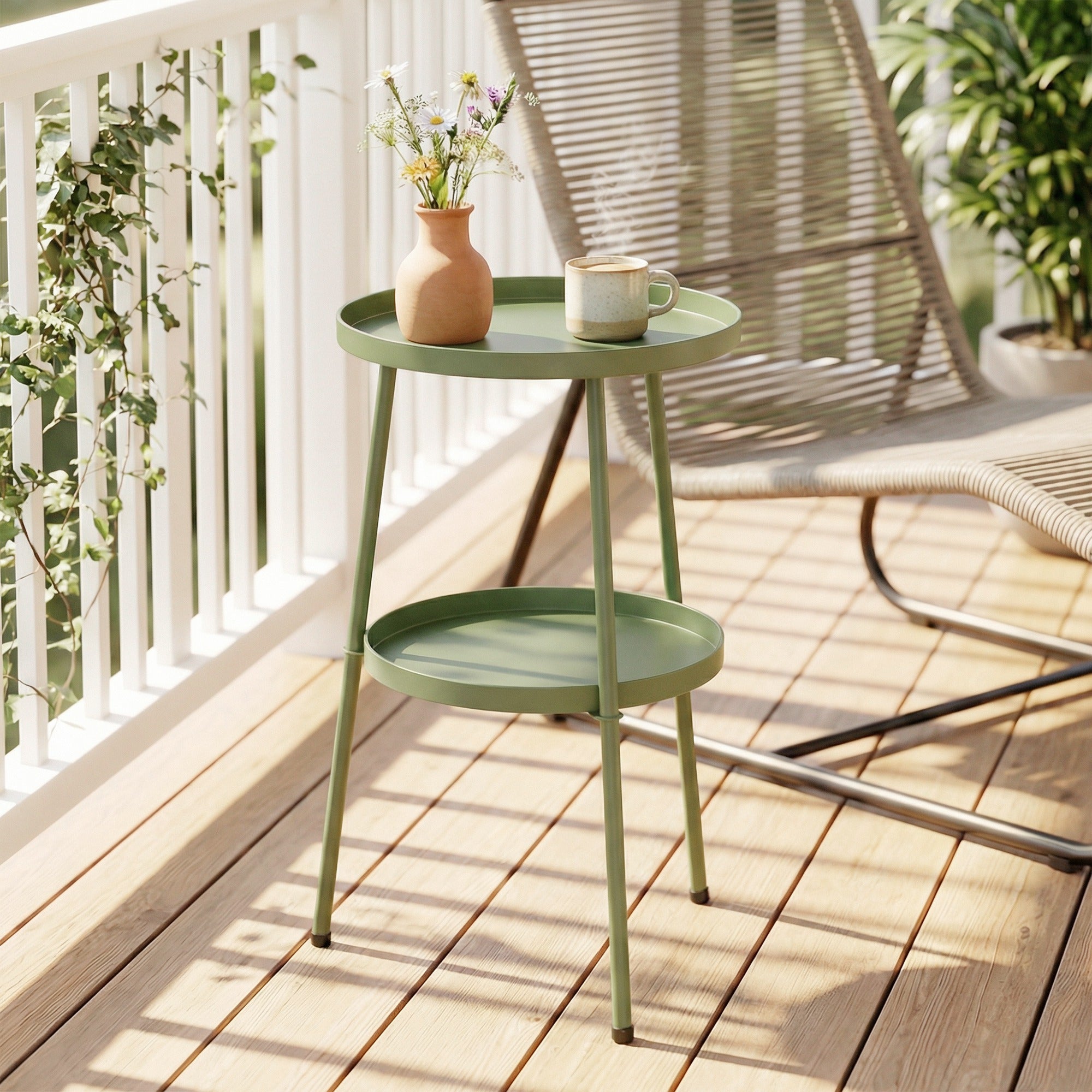 Metal Outdoor Garden Patio Side Table Round - Velmora