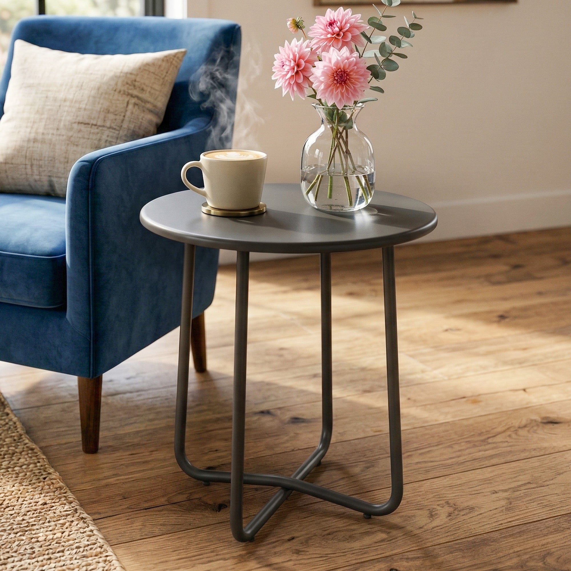 Metal Outdoor Garden Side Table Round - Velmora