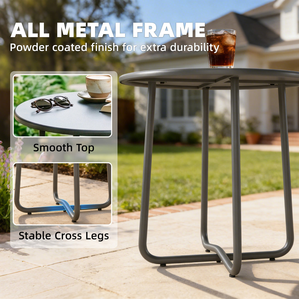 Metal Outdoor Garden Side Table Round - Velmora