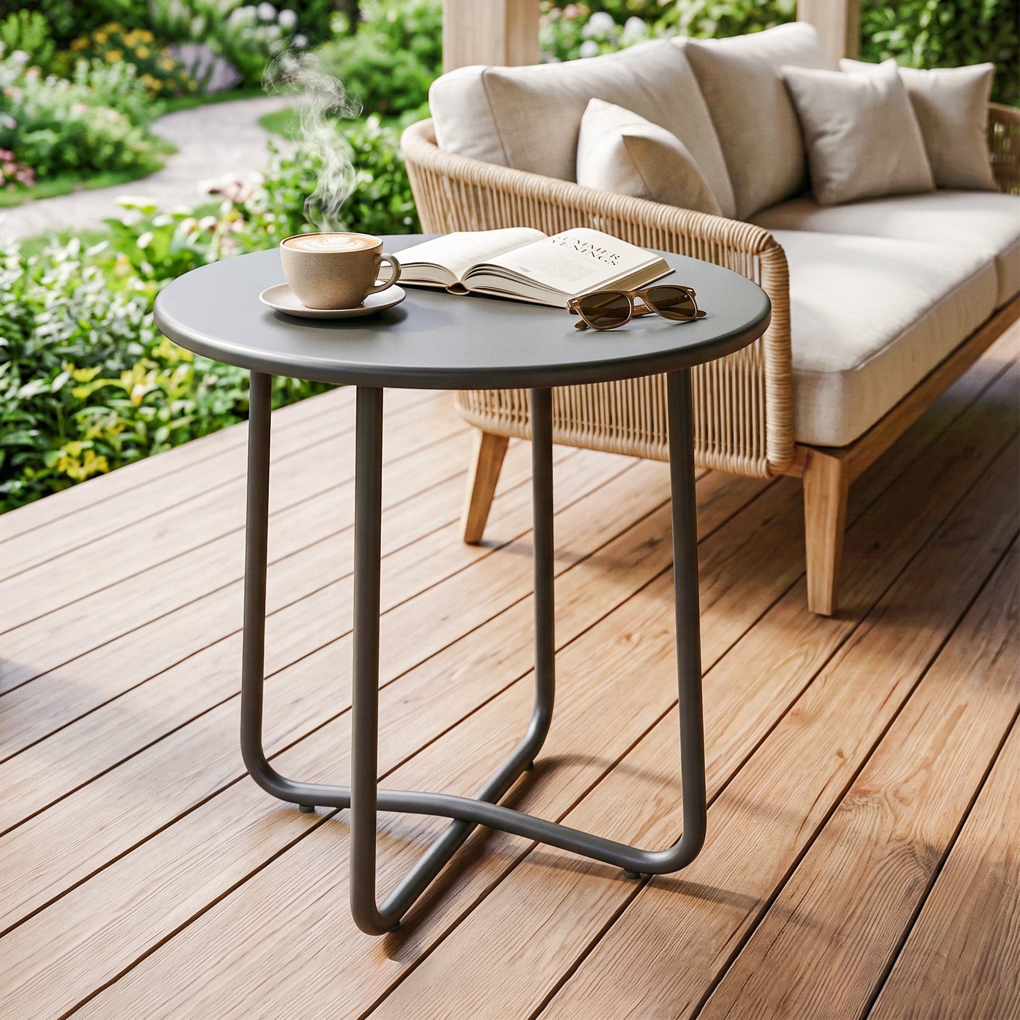 Metal Outdoor Garden Side Table Round - Velmora