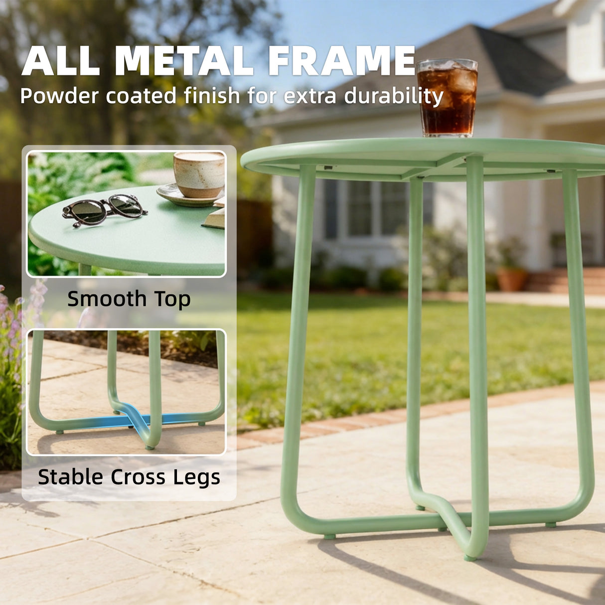 Metal Outdoor Garden Side Table Round - Velmora