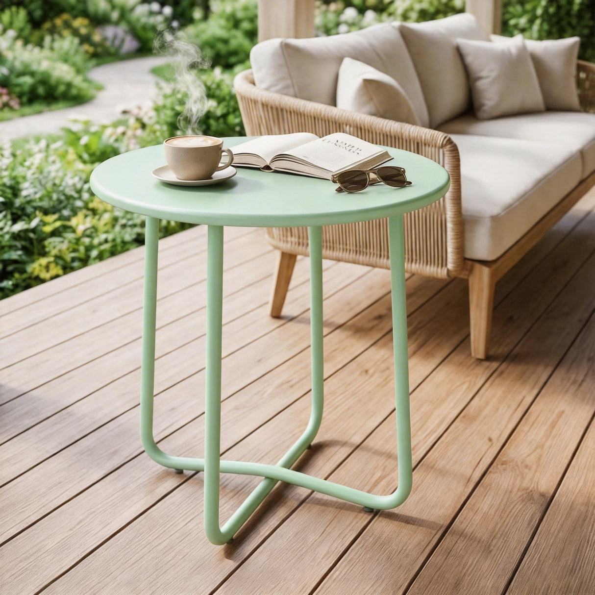 Metal Outdoor Garden Side Table Round - Velmora