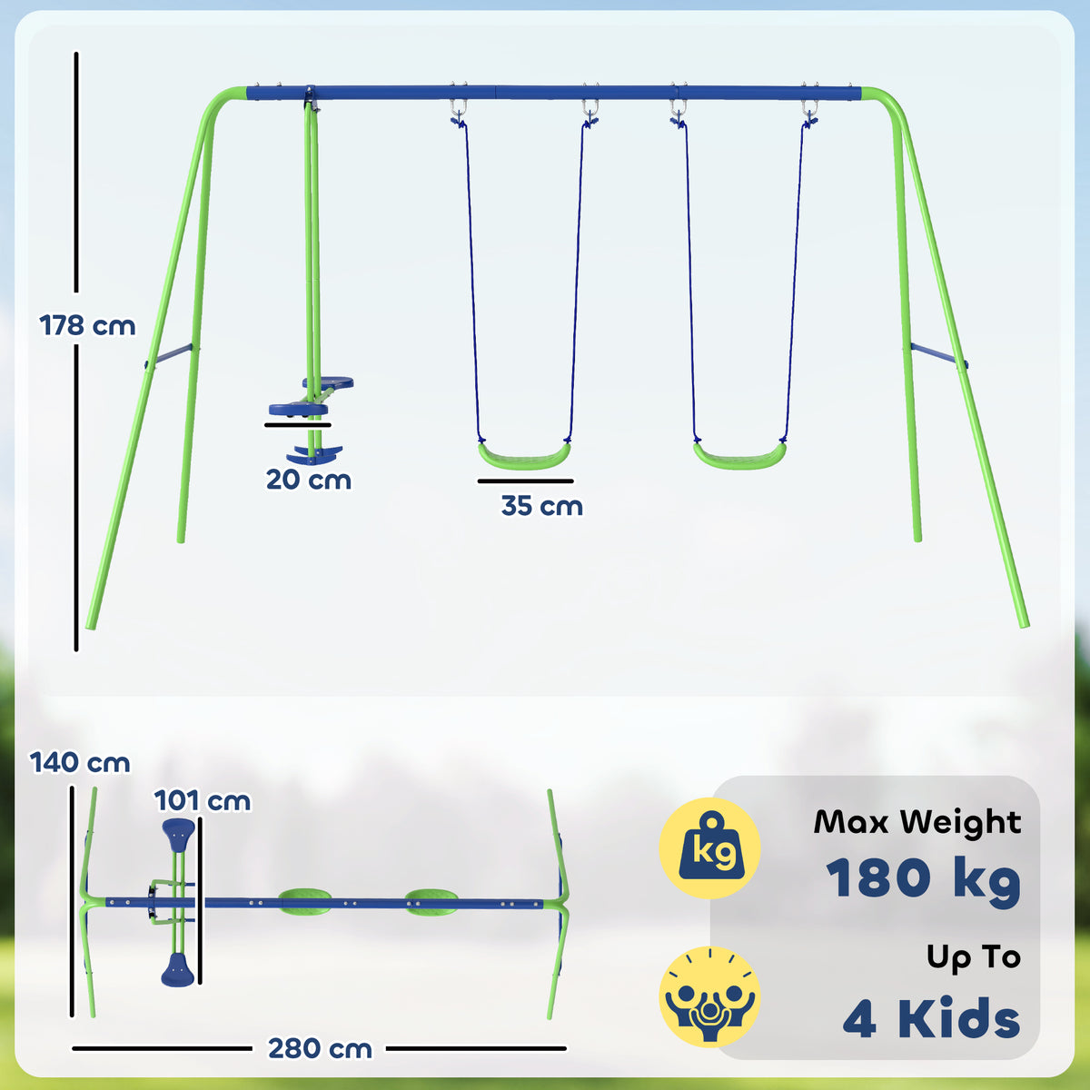 Metal Outdoor Garden Swing Set for Backyard and Play Set for Toddlers - Velmora