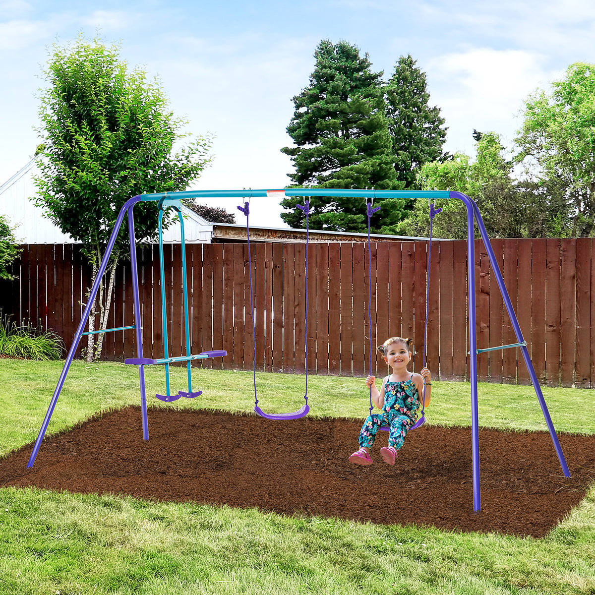 Metal Outdoor Garden Swing Set for Backyard and Play Set for Toddlers - Velmora