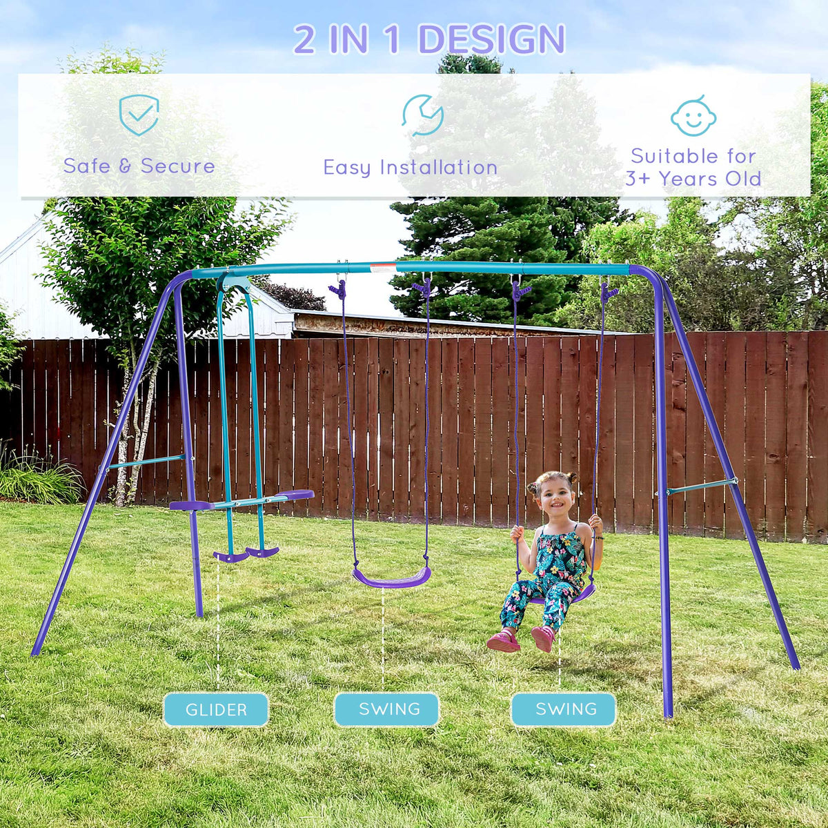 Metal Outdoor Garden Swing Set for Backyard and Play Set for Toddlers - Velmora