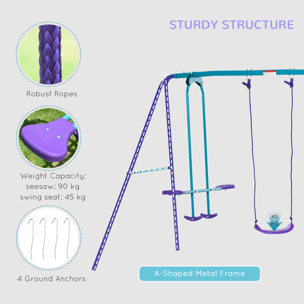 Metal Outdoor Garden Swing Set for Backyard and Play Set for Toddlers - Velmora