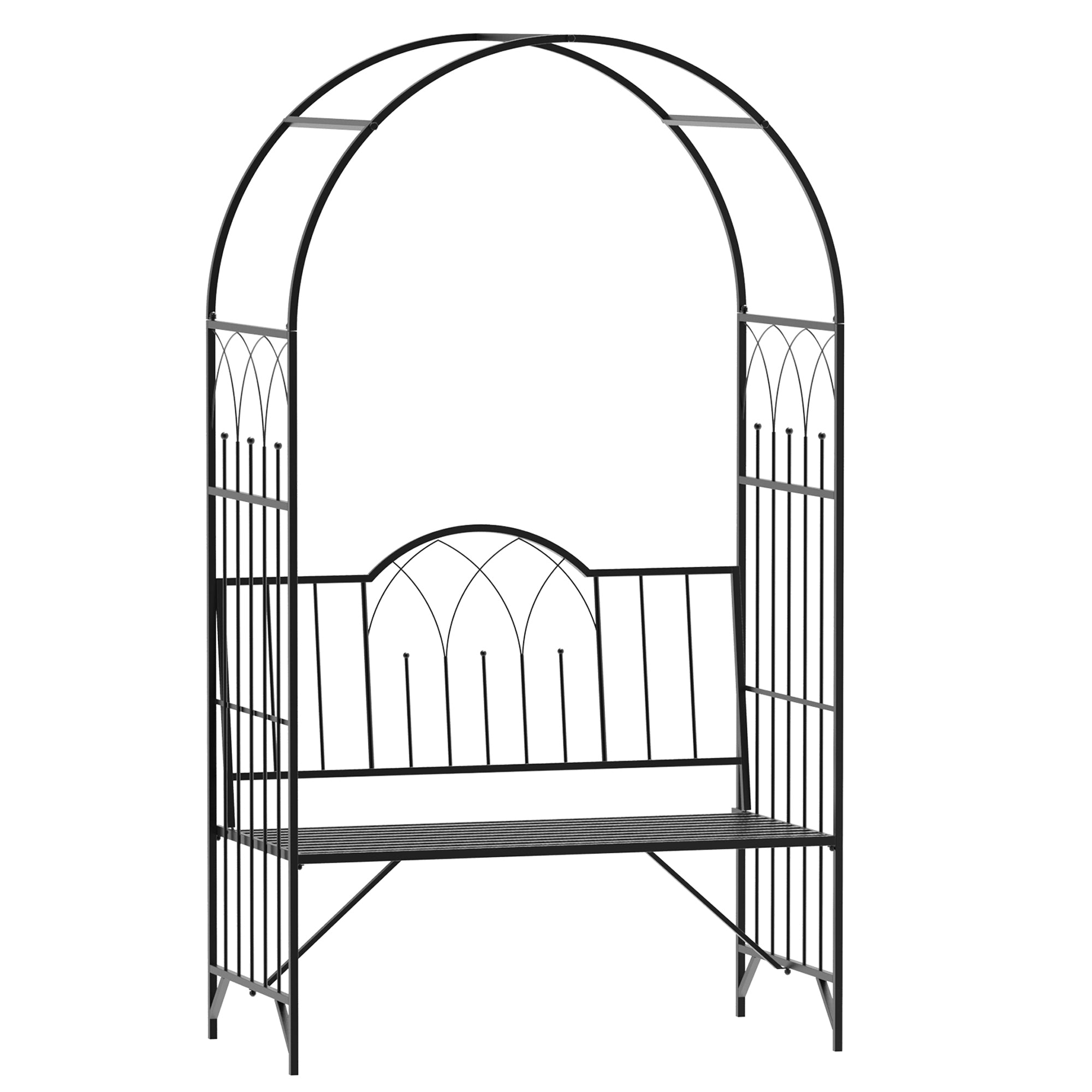 Metal Outdoor Patio Garden Bench 115cm Wide With Arch - Velmora