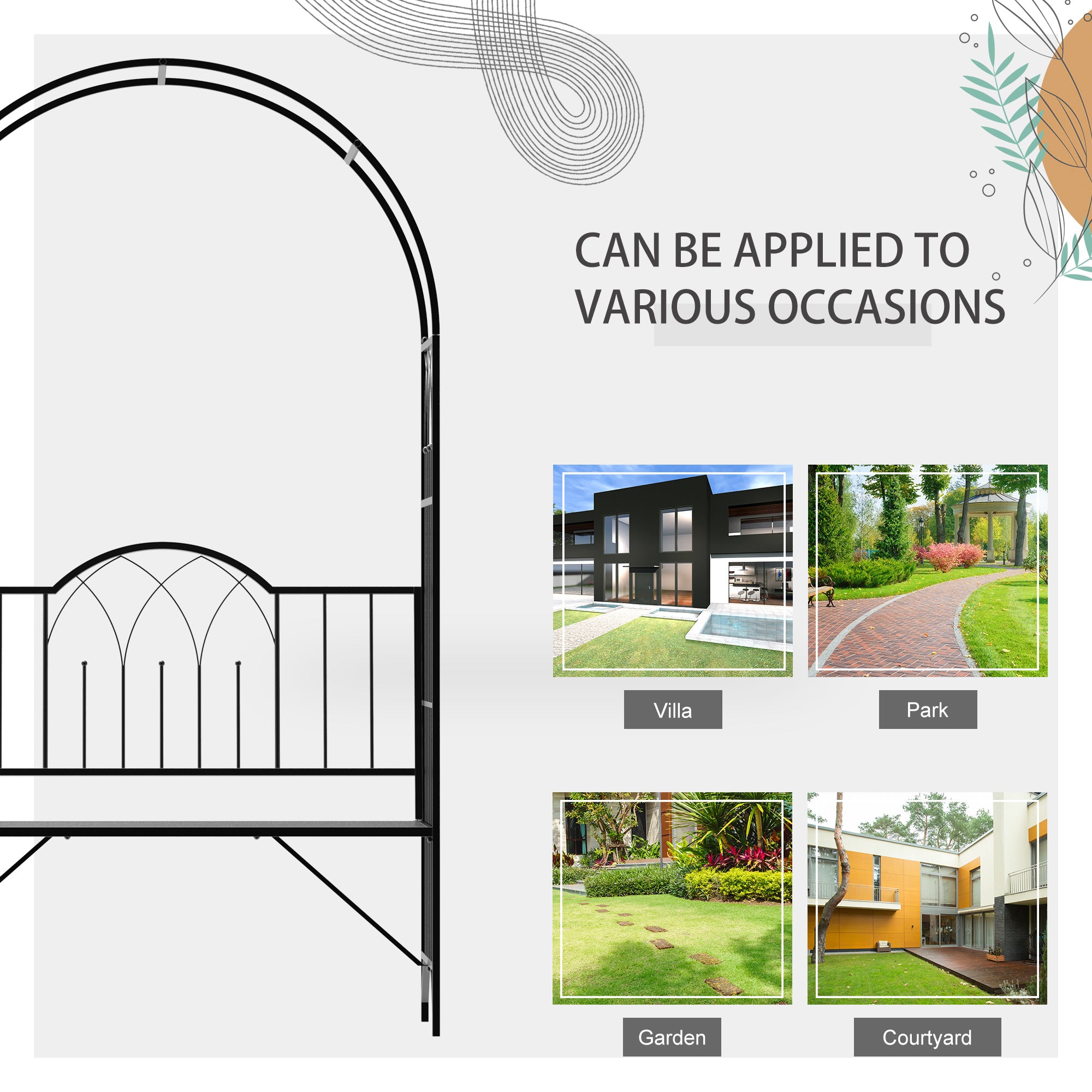 Metal Outdoor Patio Garden Bench 115cm Wide With Arch - Velmora