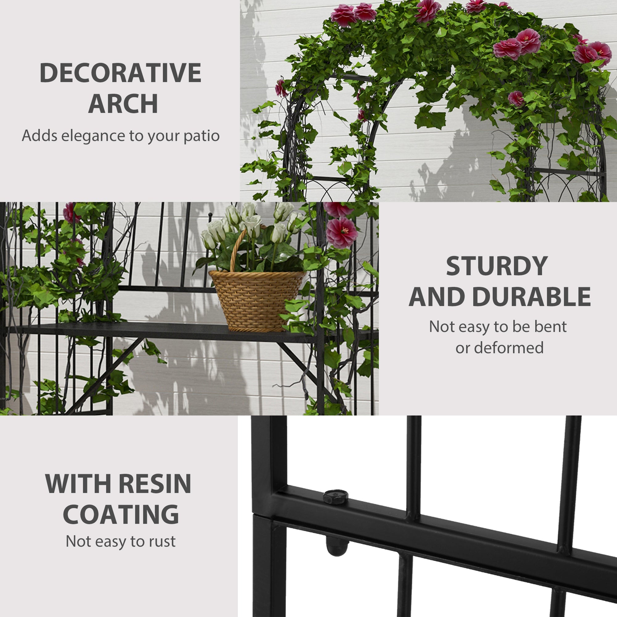 Metal Outdoor Patio Garden Bench 115cm Wide With Arch - Velmora