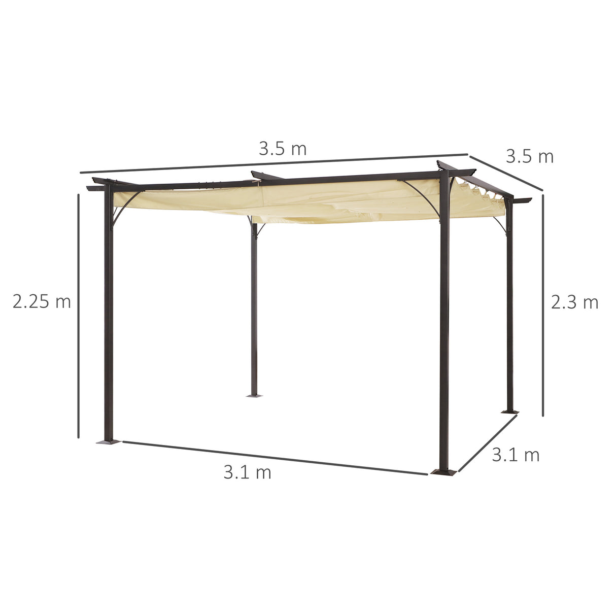 Metal Pergola Gazebo Awning Retractable Canopy 350cm Width x 350cm Depth - Velmora