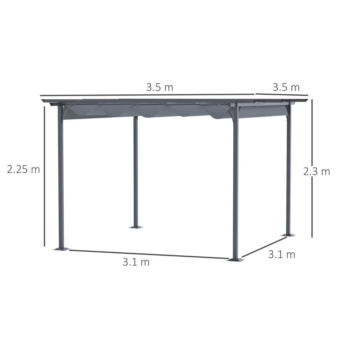 Metal Pergola Gazebo Awning Retractable Canopy 350cm Width x 350cm Depth - Velmora