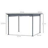 Metal Pergola Gazebo Awning Retractable Canopy 350cm Width x 350cm Depth - Velmora