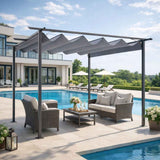 Metal Pergola Gazebo Awning Retractable Canopy 350cm Width x 350cm Depth - Velmora