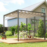 Metal Pergola With Retractable Fabric Roof 280cm Width x 300cm Depth - Velmora