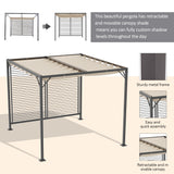 Metal Pergola With Retractable Fabric Roof 280cm Width x 300cm Depth - Velmora