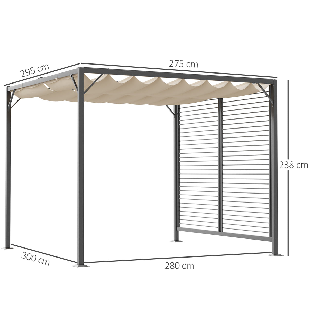Metal Pergola With Retractable Fabric Roof 280cm Width x 300cm Depth - Velmora