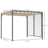 Metal Pergola With Retractable Fabric Roof 280cm Width x 300cm Depth - Velmora