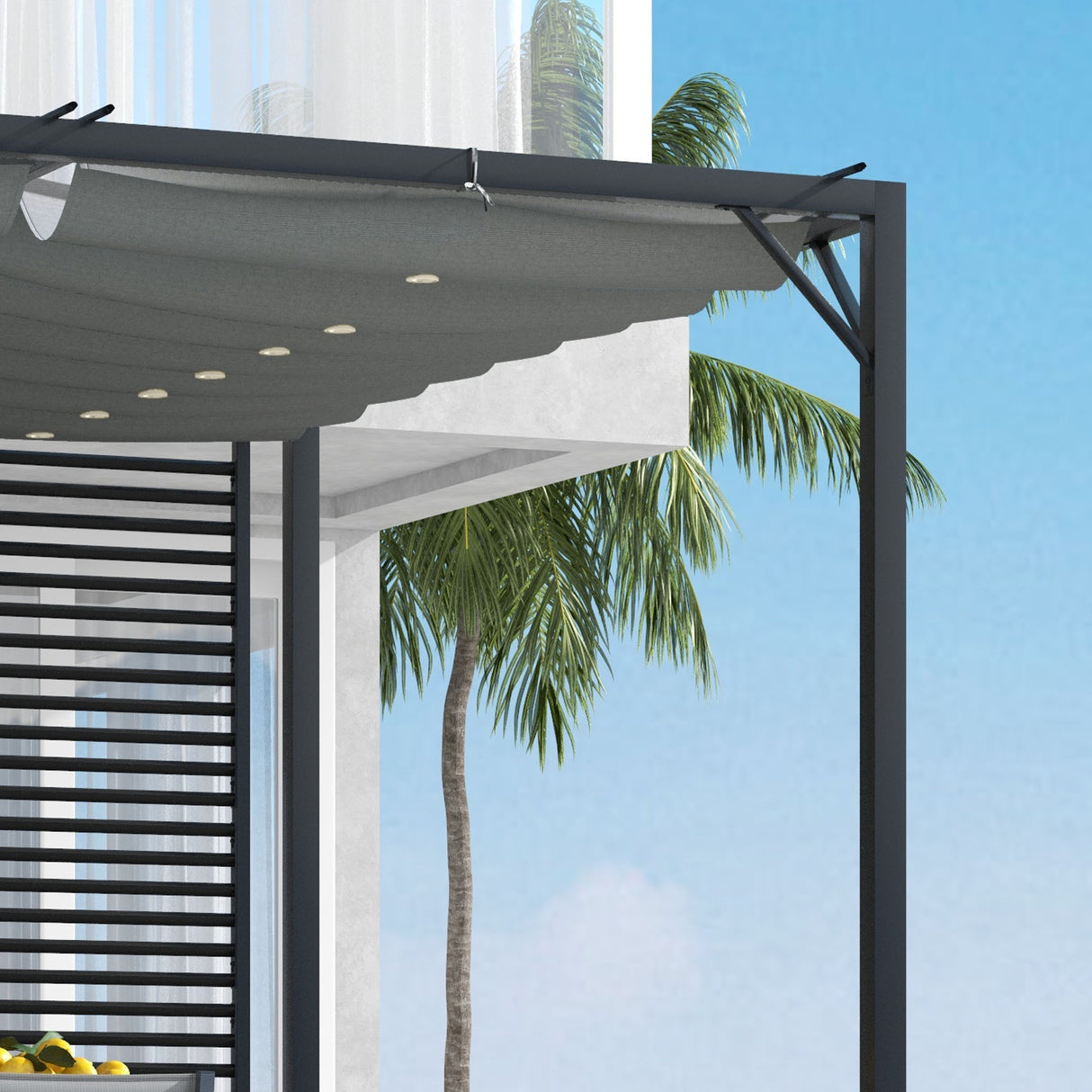Metal Pergola With Retractable Fabric Roof 280cm Width x 300cm Depth - Velmora