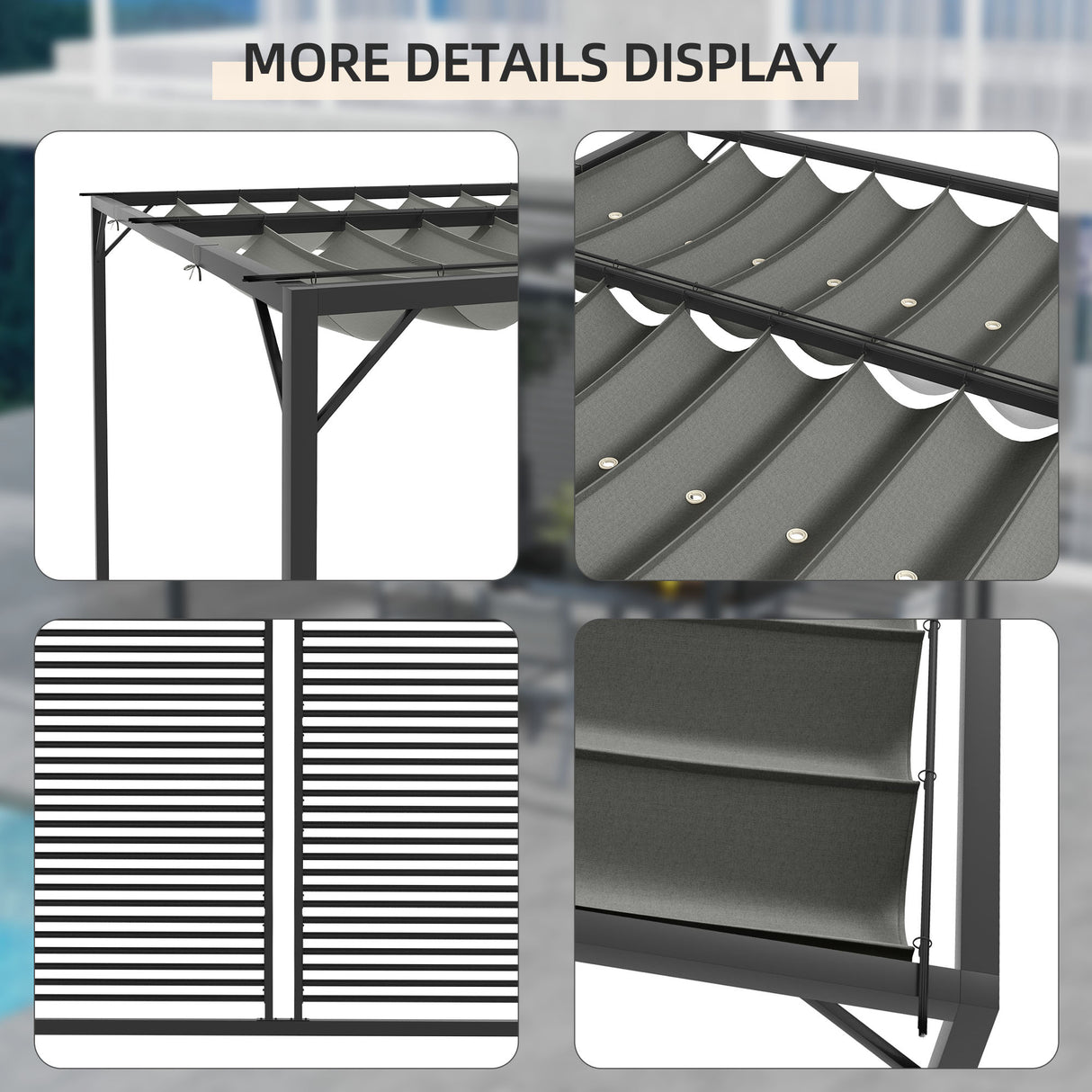 Metal Pergola With Retractable Fabric Roof 280cm Width x 300cm Depth - Velmora