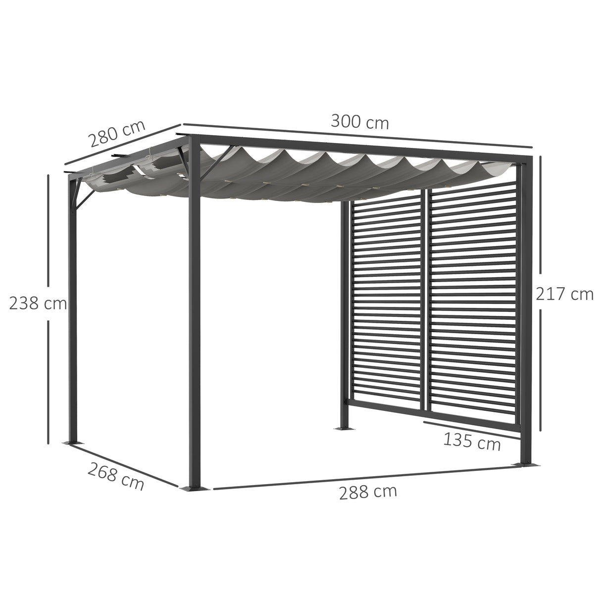 Metal Pergola With Retractable Fabric Roof 280cm Width x 300cm Depth - Velmora