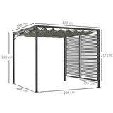 Metal Pergola With Retractable Fabric Roof 280cm Width x 300cm Depth - Velmora